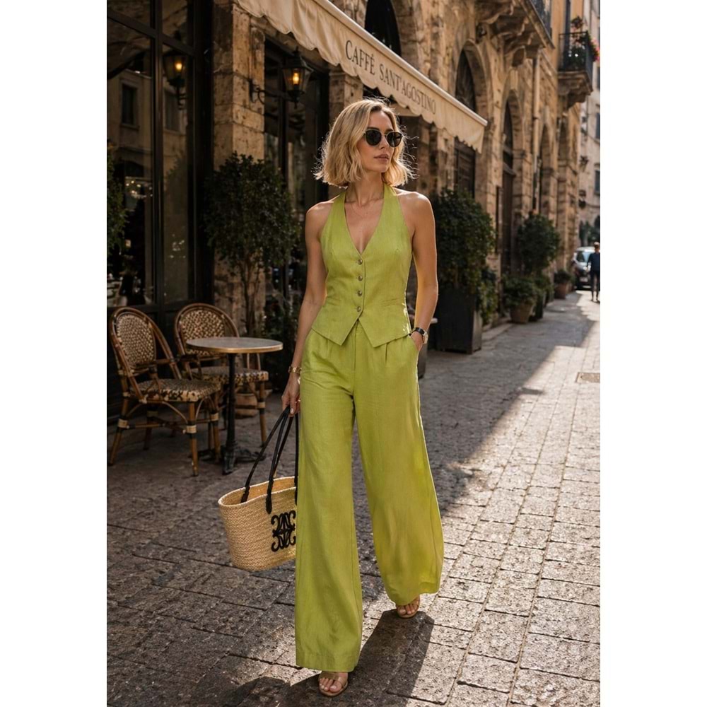 Lime Verde Aura Takım Yelek Pantolon Set - YEŞİL - L - ST01129-YEŞİL-L
