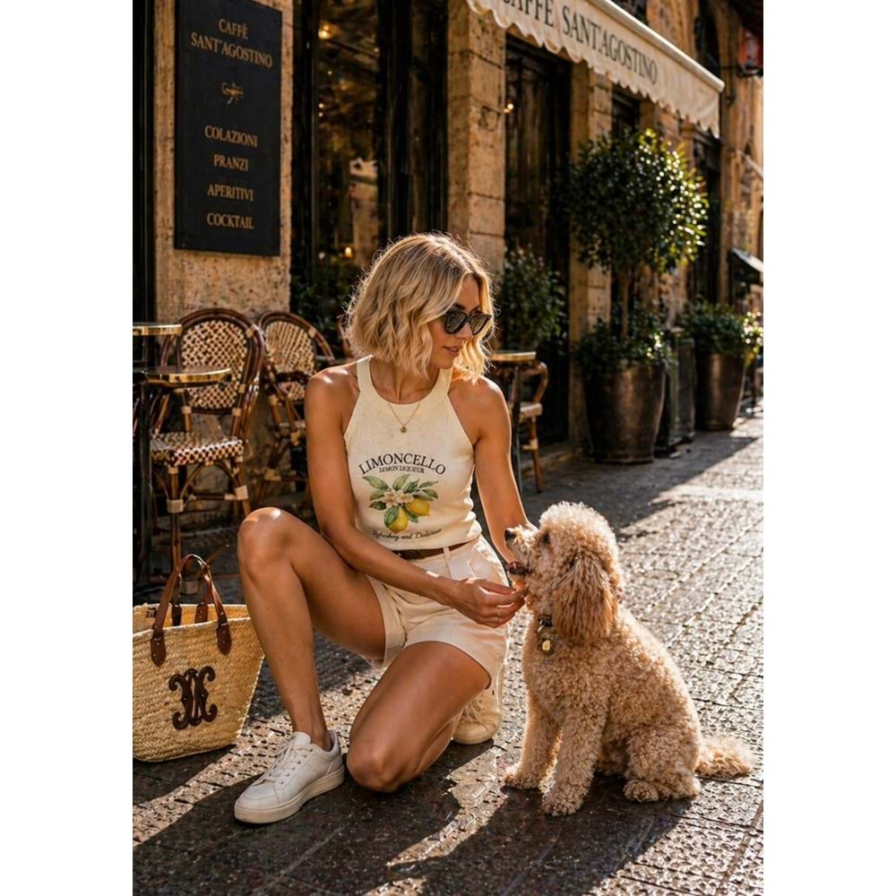 limonCello Muse Crop Halter Yaka Top / Mevsimlik Ince Triko Bluz