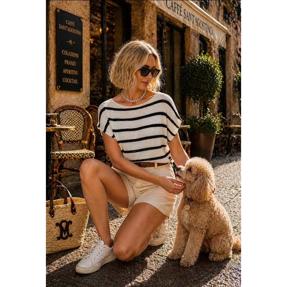 Cote d!Azur Çizgili Triko Üst Standart Beden