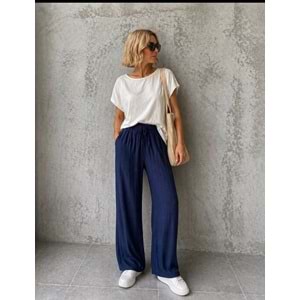 Ipeksi Dokunuş Soft Touch Navy Mavi Geniş Kesim Pantolon - LACİVERT - L - ST01142-LACİVERT-L
