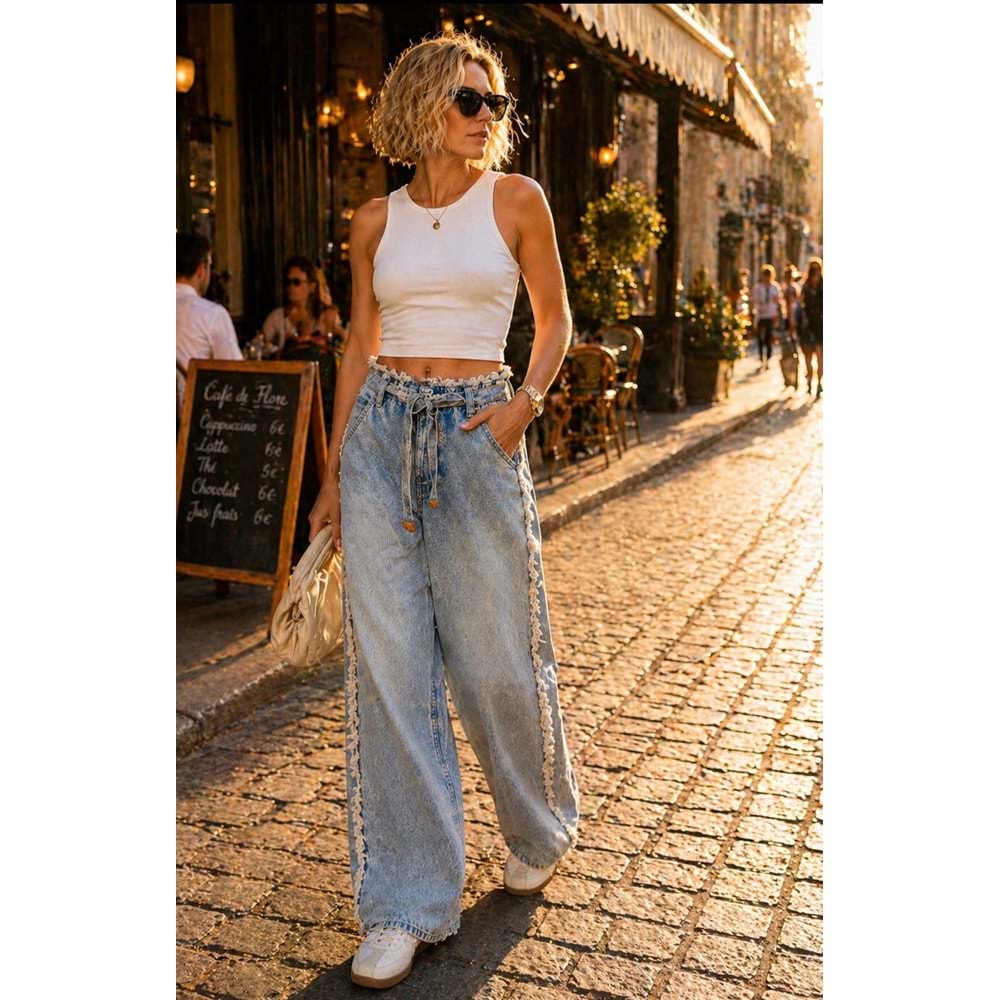 Sunlight Glow Boho Saçak Bel Detay Fringe Jean - KOT MAVİ - 34 - ST01144-KOT MAVİ-34