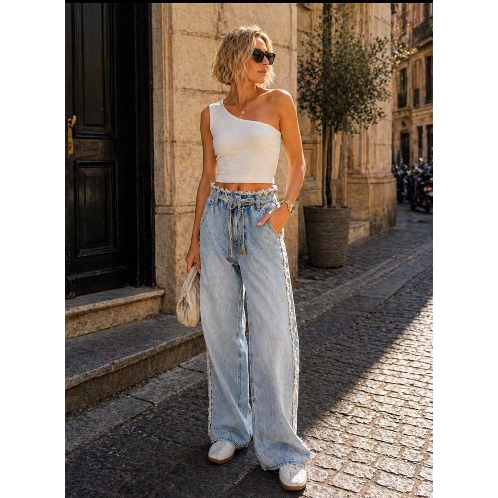 Sunlight Glow Boho Saçak Bel Detay Fringe Jean - KOT MAVİ - 34 - ST01144-KOT MAVİ-34