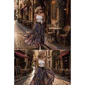 Sienna Power Look Etnik Desen Maxi Etek Kemer Detaylı - MAVİ - L - ST01195-MAVİ-L