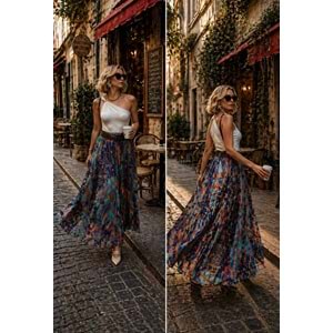 Sienna Power Look Etnik Desen Maxi Etek Kemer Detaylı - MAVİ - L - ST01195-MAVİ-L