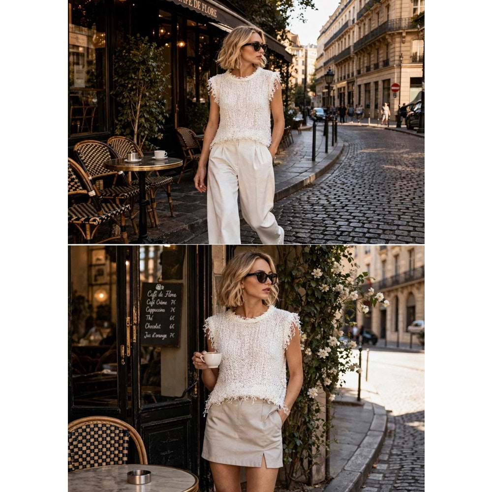 Fringe Signature Premium Triko Süveter Yeni Sezon - BEYAZ - STANDART - ST01197-BEYAZ-STANDART