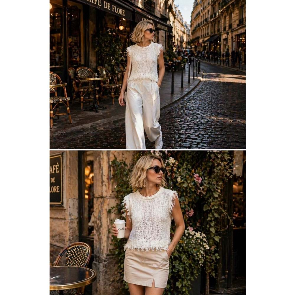 Fringe Signature Premium Triko Süveter Yeni Sezon - BEYAZ - STANDART - ST01197-BEYAZ-STANDART