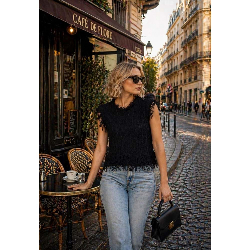 Fringe Signature Premium Triko Süveter Yeni Sezon - SİYAH - STANDART - ST01197-SİYAH-STANDART