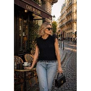 Fringe Signature Premium Triko Süveter Yeni Sezon - SİYAH - STANDART - ST01197-SİYAH-STANDART