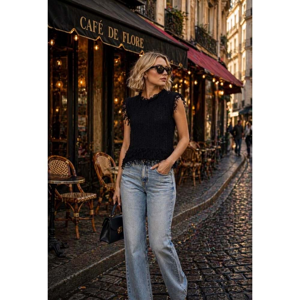 Fringe Signature Premium Triko Süveter Yeni Sezon - SİYAH - STANDART - ST01197-SİYAH-STANDART