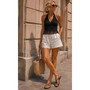 Capri Premium Dantel Detay Halter Yaka Sırt Dekolteli Bluz