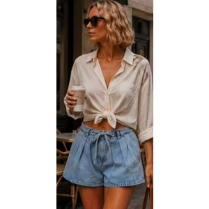 Ibeeka Cafe De Flore Premium Denim Şort Açık Mavi