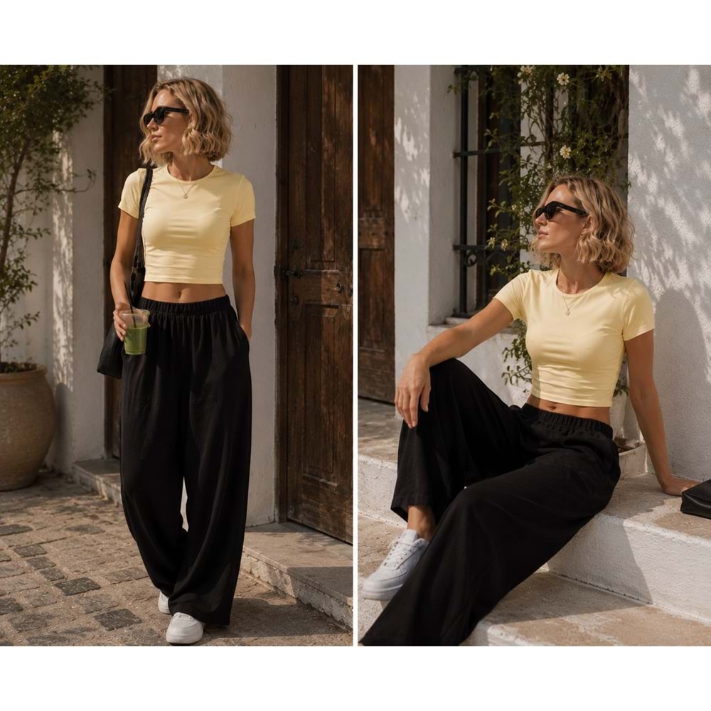 Ibeeka - Kısa Kol Basic Crop T-Shirt %100 Pamuk // Sarı - Beyaz - Siyah - Kırmızı