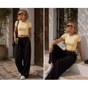 Ibeeka - Kısa Kol Basic Crop T-Shirt %100 Pamuk // Sarı - Beyaz - Siyah - Kırmızı