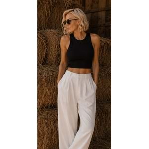 Ibeeka - Mykanos Pink - Black Crop Top Kaşkorse Destekli Kendinden Sütyenli T-Shirt Crop