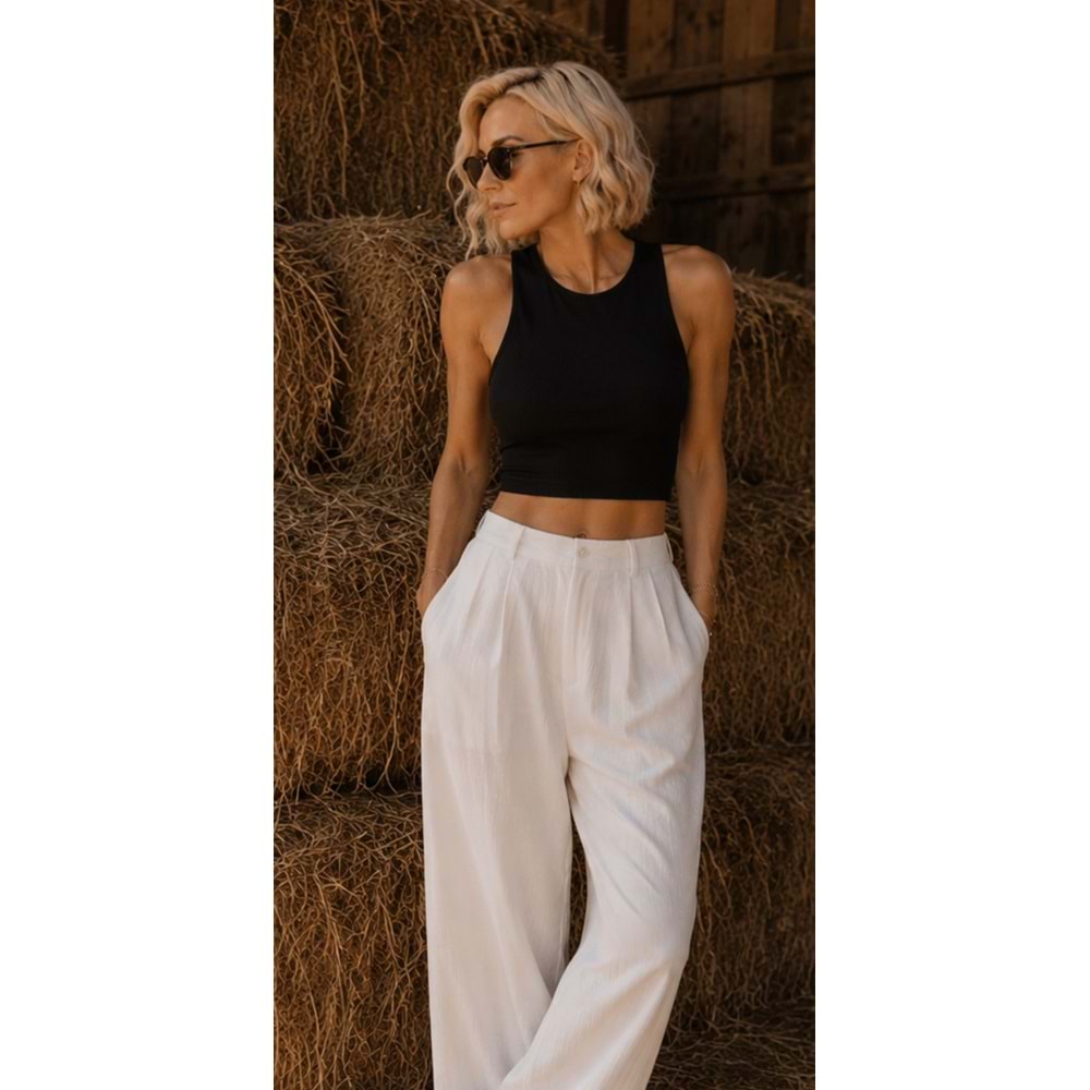Ibeeka - Mykanos Pink - Black Crop Top Kaşkorse Destekli Kendinden Sütyenli T-Shirt Crop