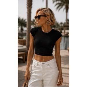 Ibeeka- Kadın Omuz Kol Crop Viskon Bluz Positiano Style
