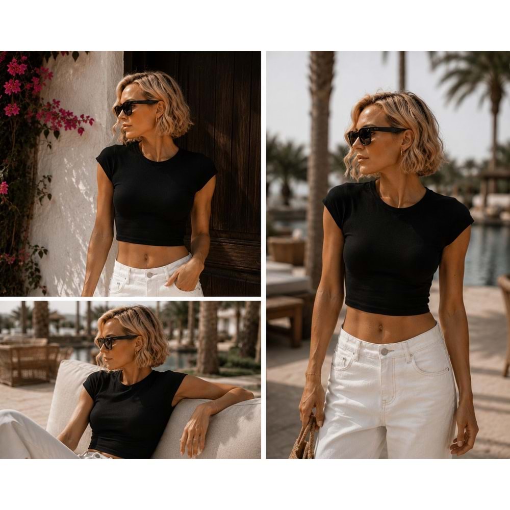 Ibeeka- Kadın Omuz Kol Crop Viskon Bluz Positiano Style