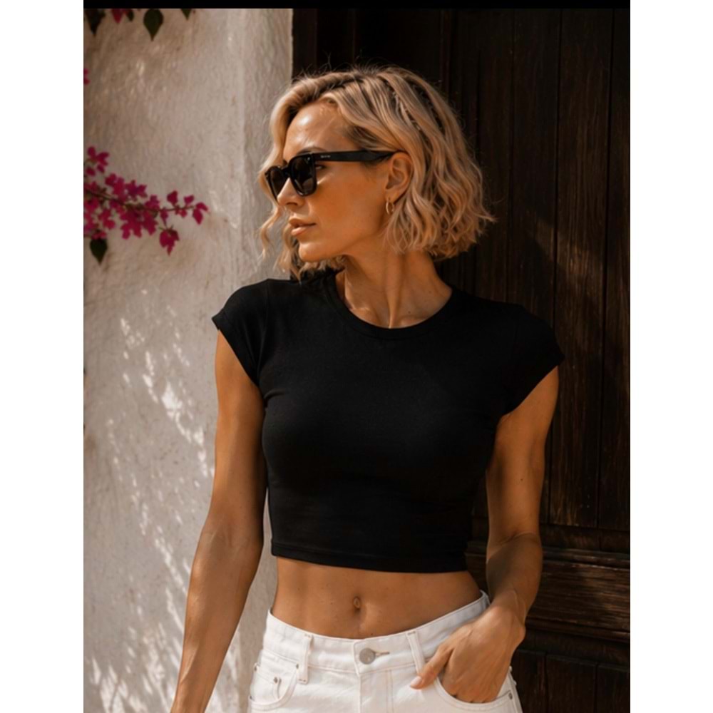 Ibeeka- Kadın Omuz Kol Crop Viskon Bluz Positiano Style