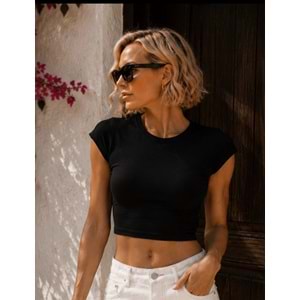 Ibeeka- Kadın Omuz Kol Crop Viskon Bluz Positiano Style