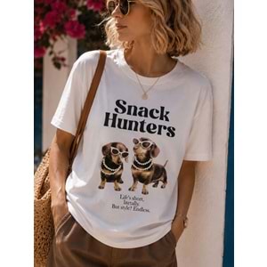 Inci Aksesuar Detaylı Trend Köpek Baskılı T-Shirt Snack Hunters