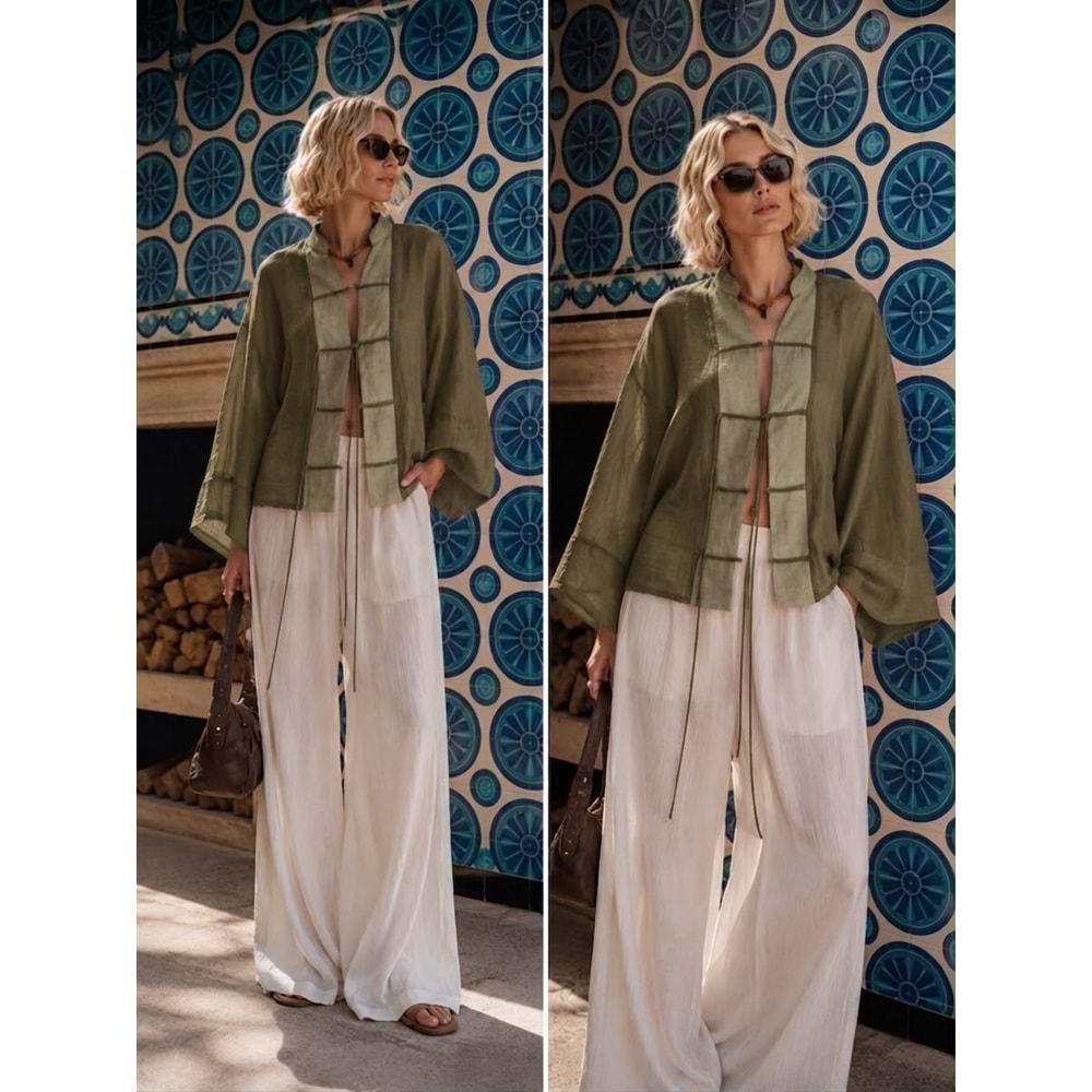 Ibeeka - Premium Bohem Bağlama Detay Salaş Kaftan Gömlek