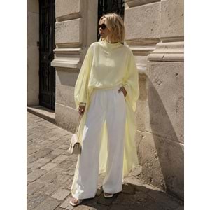 Kadın Bebe Mavi - Beyaz Uzun Asitmetrik Oversize Pamuklu Uçuş Pelerin Bluz