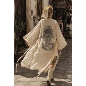 Bohem Tasarım Yeni Sezon Sırt Baskı Detay Hayat Ağacı Kimono Kaftan
