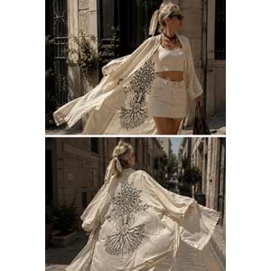 Bohem Tasarım Yeni Sezon Sırt Baskı Detay Hayat Ağacı Kimono Kaftan