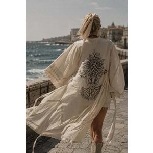 Bohem Tasarım Yeni Sezon Sırt Baskı Detay Hayat Ağacı Kimono Kaftan
