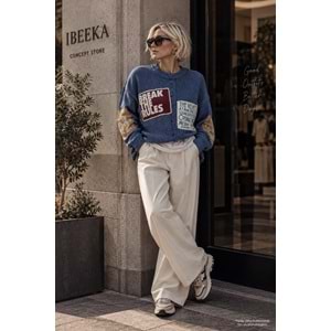 Rebel Mood Patch Ve Yırtık Detaylı Oversize Triko Tasarım Kazak